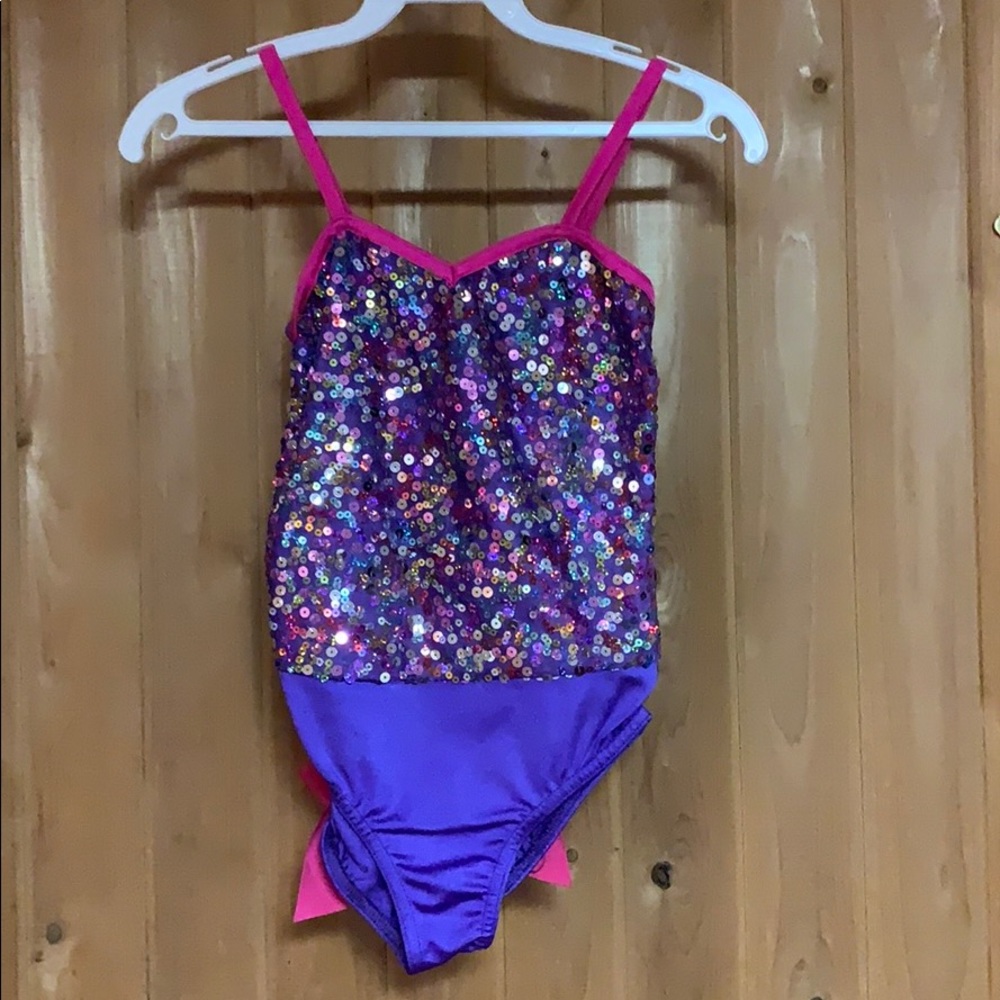 Purple and pink sequins/feathered dance costume